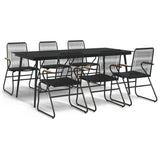 7 Piece Garden Dining Set Black PVC Rattan - Front View