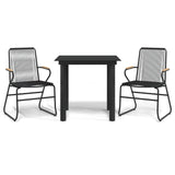 3 Piece Garden Dining Set Black PVC Rattan - Front View