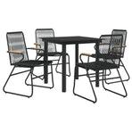 5 Piece Garden Dining Set Black PVC Rattan