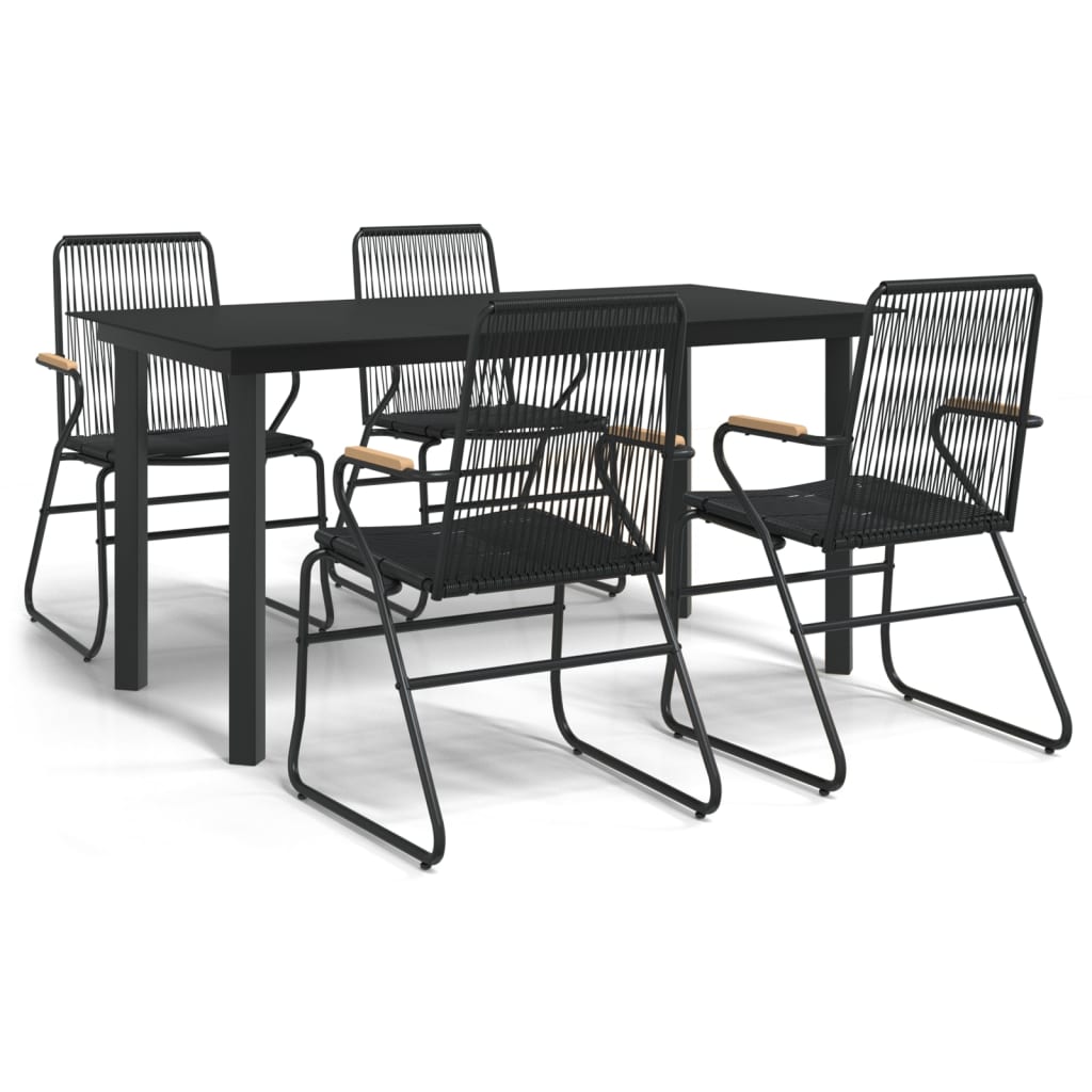 5 Piece Garden Dining Set Black PVC Rattan