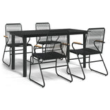 5 Piece Garden Dining Set Black PVC Rattan - Front View