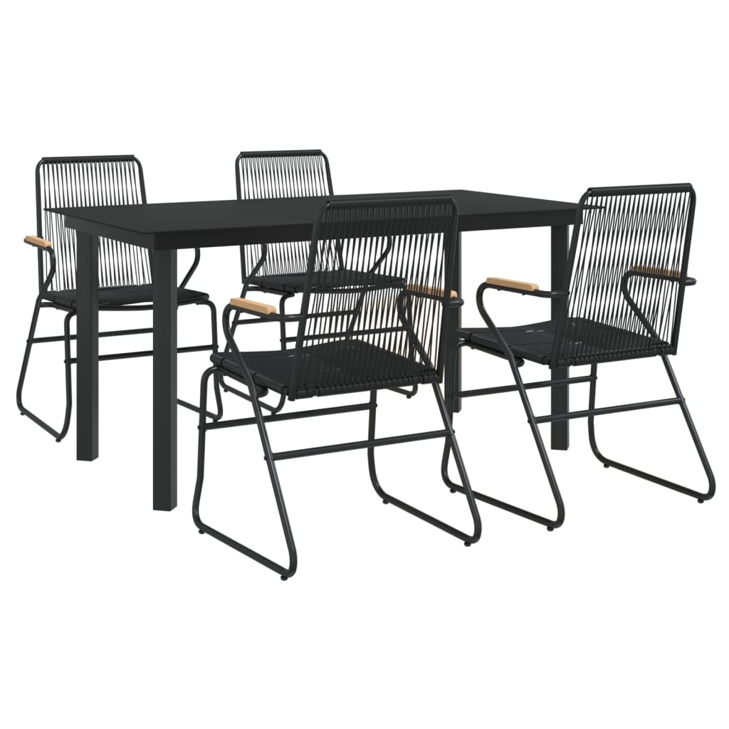 5 Piece Garden Dining Set Black PVC Rattan