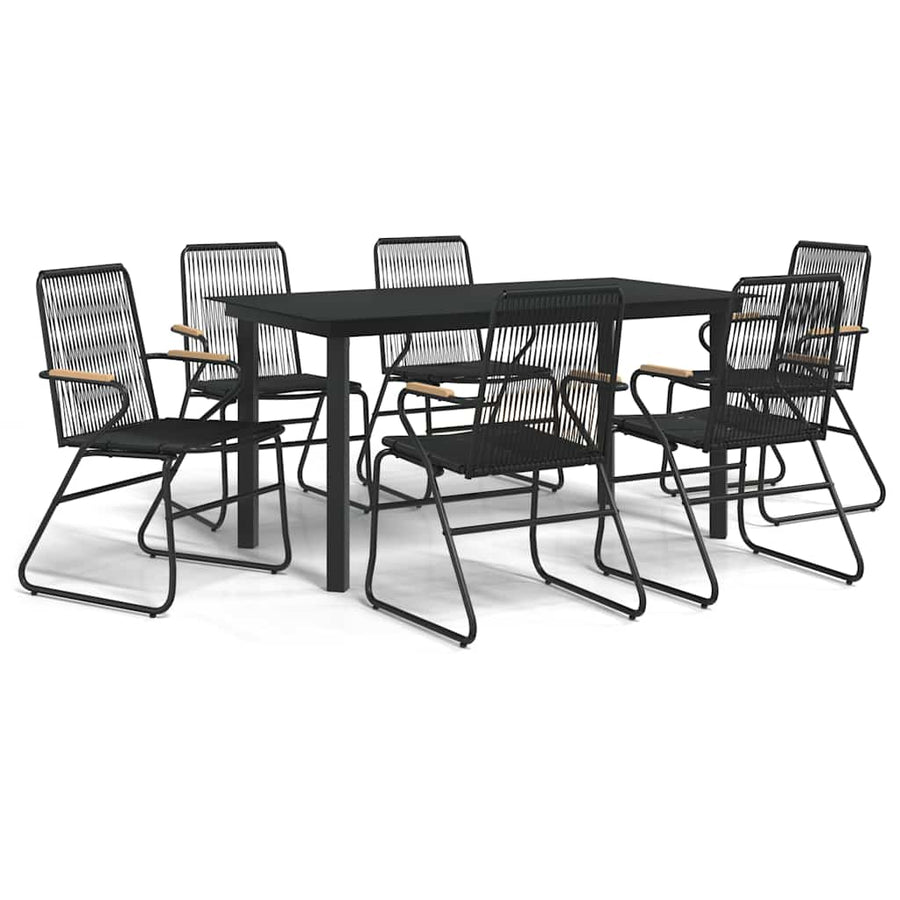 7 Piece Garden Dining Set Black PVC Rattan