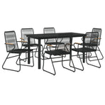 7 Piece Garden Dining Set Black PVC Rattan
