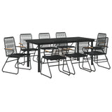 9 Piece Garden Dining Set Black PVC Rattan