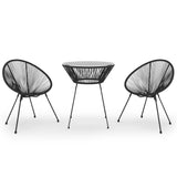 3 Piece Outdoor Dining Set PVC Rattan Black - Front View