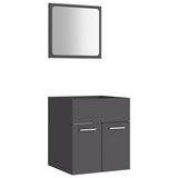 2 Piece Bathroom Furniture Set Grey Engineered Wood - Front View