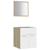2 Piece Bathroom Furniture Set White and Sonoma Oak Engineered Wood - Front View