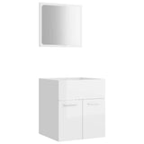 2 Piece Bathroom Furniture Set High Gloss White Engineered Wood - Front View