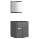 2 Piece Bathroom Furniture Set High Gloss Grey Engineered Wood - Front View