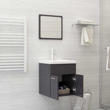 2 Piece Bathroom Furniture Set High Gloss Grey Engineered Wood - Side View