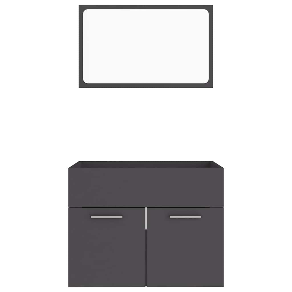 2 Piece Bathroom Furniture Set Grey Engineered Wood