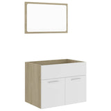 2 Piece Bathroom Furniture Set White and Sonoma Oak Engineered Wood - Front View