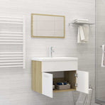 2 Piece Bathroom Furniture Set White and Sonoma Oak Engineered Wood
