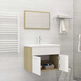 2 Piece Bathroom Furniture Set White and Sonoma Oak Engineered Wood - Side View