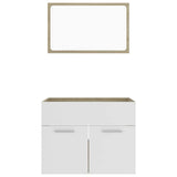 2 Piece Bathroom Furniture Set White and Sonoma Oak Engineered Wood