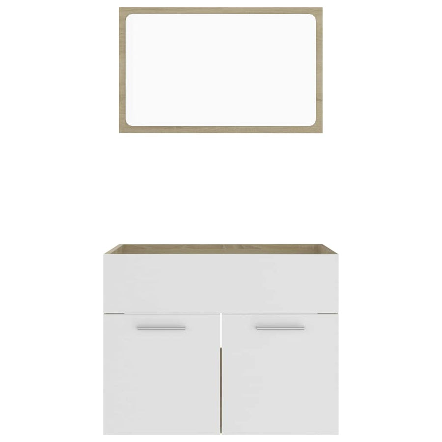 2 Piece Bathroom Furniture Set White and Sonoma Oak Engineered Wood