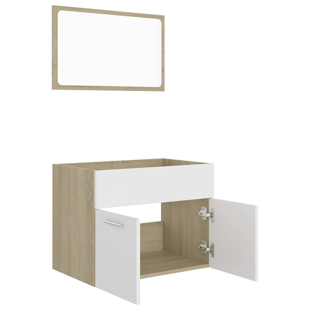 2 Piece Bathroom Furniture Set White and Sonoma Oak Engineered Wood