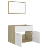 2 Piece Bathroom Furniture Set White and Sonoma Oak Engineered Wood