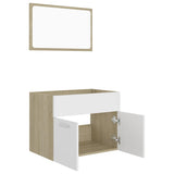 2 Piece Bathroom Furniture Set White and Sonoma Oak Engineered Wood - Rear View