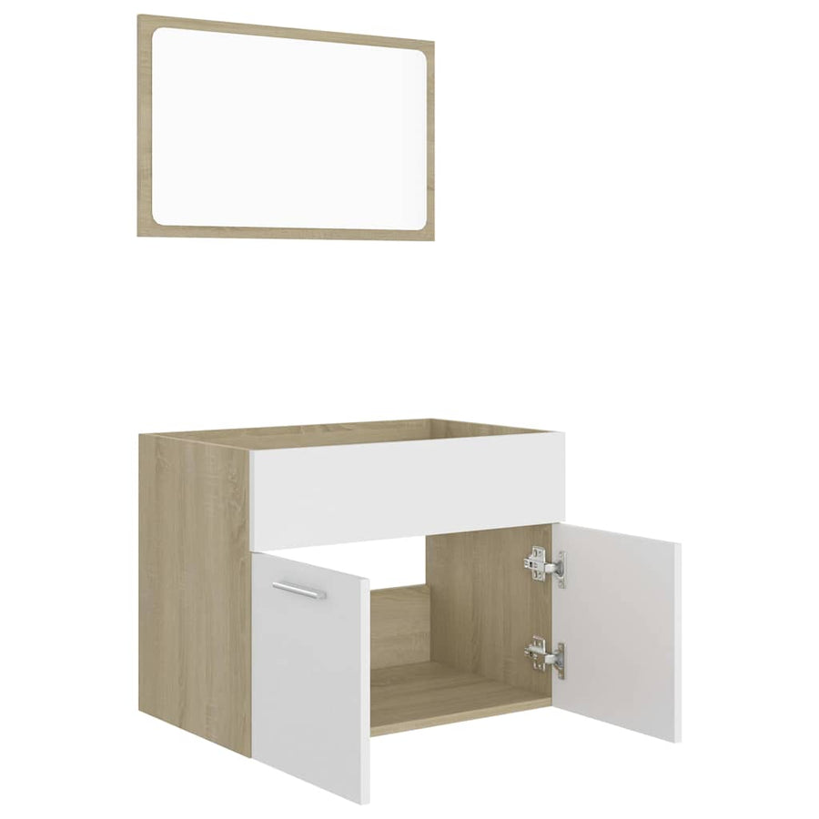 2 Piece Bathroom Furniture Set White and Sonoma Oak Engineered Wood