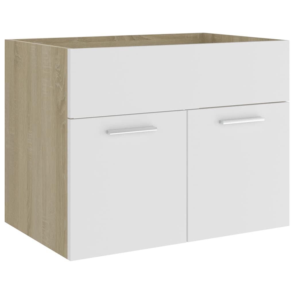 2 Piece Bathroom Furniture Set White and Sonoma Oak Engineered Wood