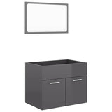 2 Piece Bathroom Furniture Set High Gloss Grey Engineered Wood - Front View