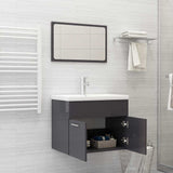 2 Piece Bathroom Furniture Set High Gloss Grey Engineered Wood - Side View