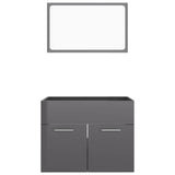 2 Piece Bathroom Furniture Set High Gloss Grey Engineered Wood - 45-Degree Angle