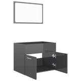 2 Piece Bathroom Furniture Set High Gloss Grey Engineered Wood - Rear View