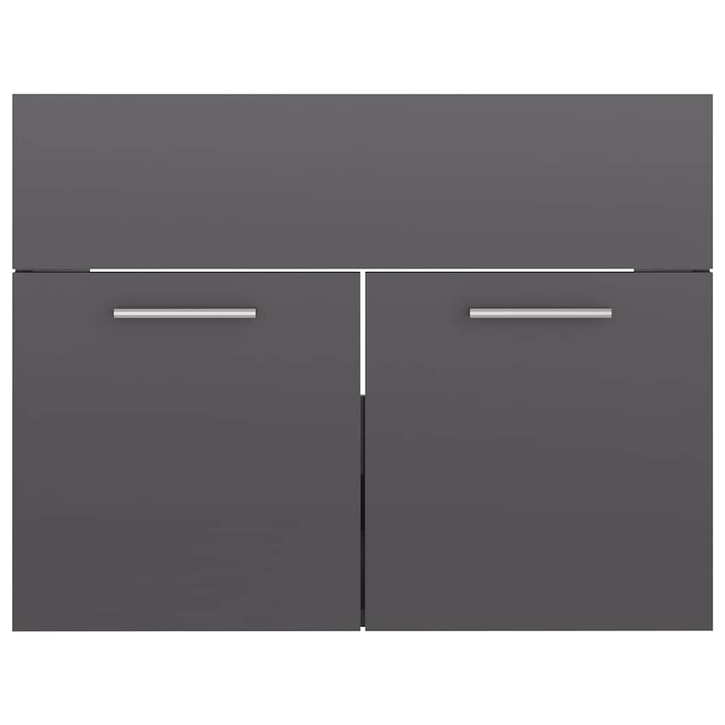 2 Piece Bathroom Furniture Set High Gloss Grey Engineered Wood