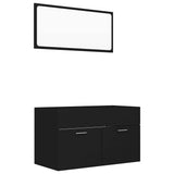 2 Piece Bathroom Furniture Set Black Engineered Wood - Front View