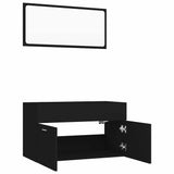 2 Piece Bathroom Furniture Set Black Engineered Wood - Rear View