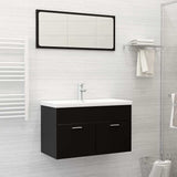2 Piece Bathroom Furniture Set Black Engineered Wood