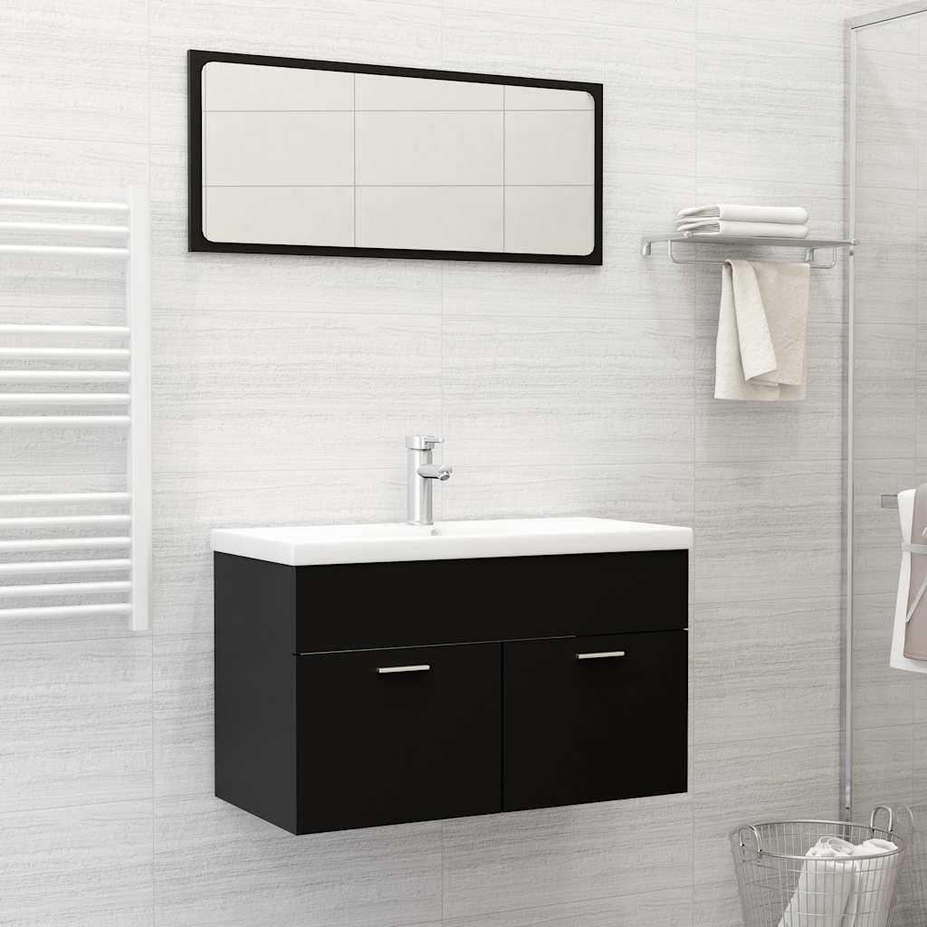 2 Piece Bathroom Furniture Set Black Engineered Wood