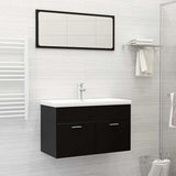 2 Piece Bathroom Furniture Set Black Engineered Wood