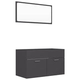 2 Piece Bathroom Furniture Set Grey Engineered Wood - Front View