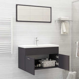 2 Piece Bathroom Furniture Set Grey Engineered Wood - Side View