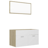2 Piece Bathroom Furniture Set White and Sonoma Oak Engineered Wood - Front View