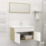 2 Piece Bathroom Furniture Set White and Sonoma Oak Engineered Wood