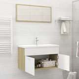 2 Piece Bathroom Furniture Set White and Sonoma Oak Engineered Wood - Side View