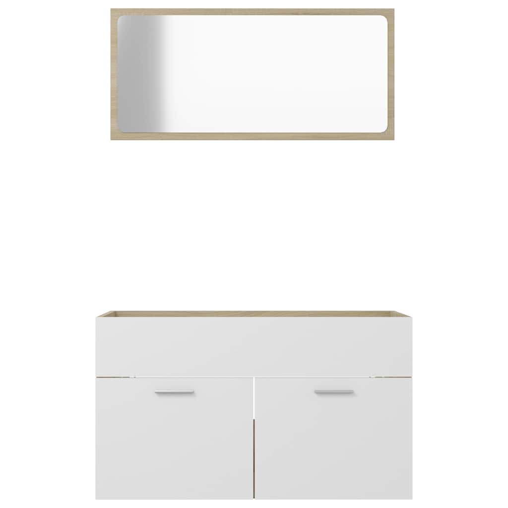 2 Piece Bathroom Furniture Set White and Sonoma Oak Engineered Wood