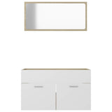 2 Piece Bathroom Furniture Set White and Sonoma Oak Engineered Wood
