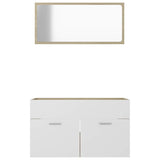 2 Piece Bathroom Furniture Set White and Sonoma Oak Engineered Wood - 45-Degree Angle