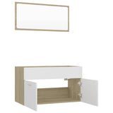 2 Piece Bathroom Furniture Set White and Sonoma Oak Engineered Wood - Rear View