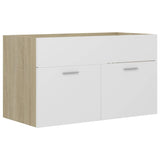 2 Piece Bathroom Furniture Set White and Sonoma Oak Engineered Wood