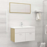 2 Piece Bathroom Furniture Set White and Sonoma Oak Engineered Wood