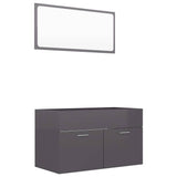 2 Piece Bathroom Furniture Set High Gloss Grey Engineered Wood - Front View