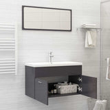 2 Piece Bathroom Furniture Set High Gloss Grey Engineered Wood - Side View