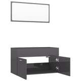 2 Piece Bathroom Furniture Set High Gloss Grey Engineered Wood - 45-Degree Angle